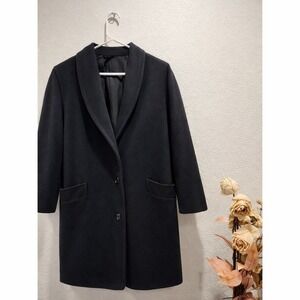 Vintage 70s Italian Wool Blend‎ Coat - Black, Size 8, Padded Shoulders